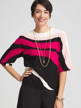 NWT! Chico's Colorblock Easy Pullover Sweater Size 4
